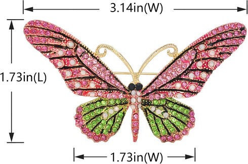 Gyn&Joy Gold Tone Pink Green Crystal Rhinestone Butterfly Pin Brooch...