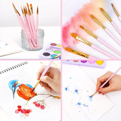 AROIC Acrylic Paint Brushes, 6 Packs/60 pcs Nylon Hair Paint Brush Set for All Purpose Oil Watercolor Painting Artist Professional Kits (Pink)...