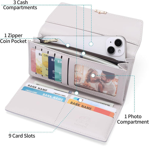Women Leather Wallet RFID Blocking Credit Card Holder for Women Ladies Wallets Clutch Zipper Coin Pocket,Mint Green...