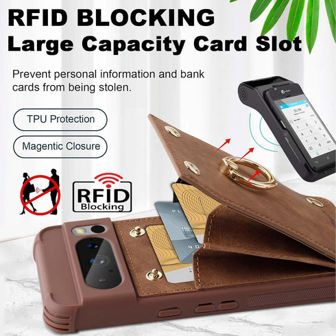 Google Pixel 8 Pro 5G Wallet Case with Credit Card Holder,Leather Shockproof Protective Phone Cover Supports 360°Rotation Ring Stand and RFID Bloc...