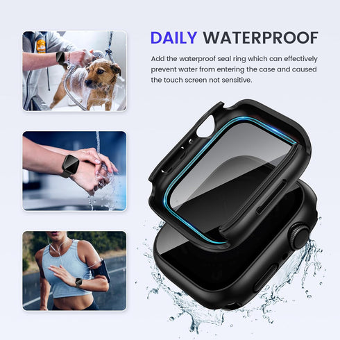 Goton 2 in 1 Privacy Waterproof Apple Watch Case for Series 9 8 7 Screen Protector 41mm, Front Anti Spy Tempered Glass Face Cover + Back Bumper fo...