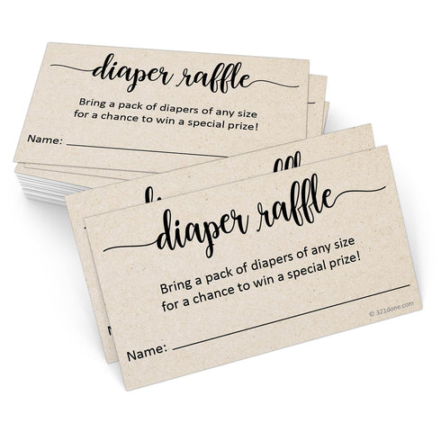 321Done Diaper Raffle Tickets, Made in USA - 3.5x2 Kraft Tan, With Name Line, Baby Shower Game, Enter to Win Drawing, Prize, Small - Pack of 50...