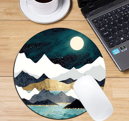 Round Mouse Pad,Beautiful Mouse Mat, Cute Landscape Under The Moonlight Mouse Pad with Design, Non-Slip Rubber Base Mousepad, Waterproof Office Mo...