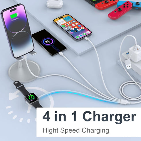 6FT/1.8M 4 in 2 Watch & Phone Charger Cable, MFi Certified, for Apple Watch/iPhone/AirPods, USB Type C, Lightning Compatible, Over-Current Protect...