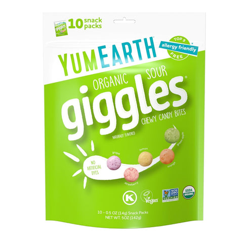 YumEarth Organic Sour Giggles Chewy Candy - Allergy Friendly (Top 9 Free), No Artificial Dyes or Flavors, Non GMO, Gluten Free, Vegan - Individual...