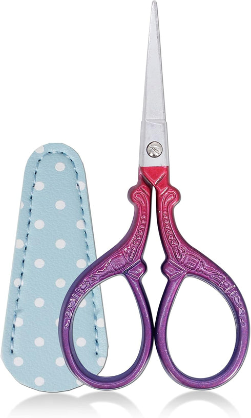 3.6 inch Sewing Crafting Scissors Stainless Steel Embroidery Scissors with Leather Scissor Cover for Cross Stitch Cutting Paper Handcraft Craft Ar...