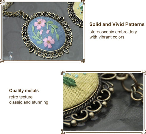 ZOCONE 4 Packs Embroidery Necklace Kit, Embroidery Pendant Kit Mini Cross Stitch Kit with Hoop, Necklace, Pendant, Stamped Pattern Cloth, Instruct...