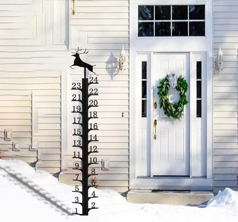 24 Inch Iron Art Snow Gauge Outdoor, Elk Snow Measuring Stick, Snowfall Gauge for Yard, Winter Snow Measurer Snow Ruler inches, Christmas Decorati...