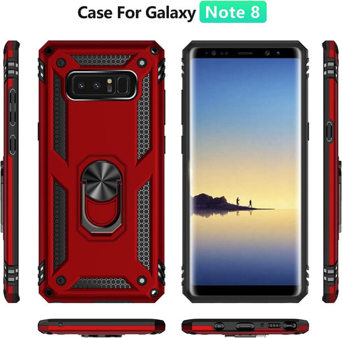 Military Grade Drop Impact Case for Samsung Galaxy Note 8, 360 Metal Rotating Ring Kickstand, Magnetic Car Mount, Armor Shockproof, Rose Gold...