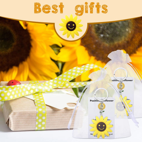 30 Set Inspirational Positive Sunflower Keychains End of the Year Gifts Bulk Motivation Employee Appreciation with Funny Card Organza Bag Gifts fo...