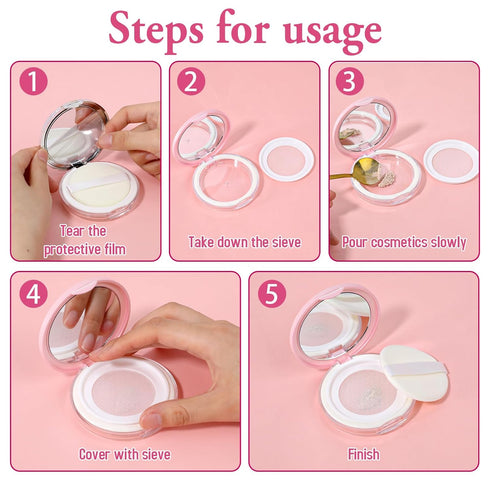 2 Pcs Loose Powder Container with Puff 0.17/0.7 oz Refillable Empty Powder Compact Makeup Powder Travel Container Case Portable Powder Puff and Co...