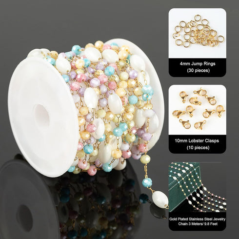 UMAOKANG 3 Meters Colorful Bead Chain for Jewelry Making Gold Plated Stainless Steel Jewelry Making Chain for Women Necklace Bracelet DIY...