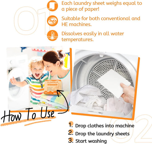 CLEARALIF Laundry Detergent Sheets Up to 160 Loads, Orange - Great For Travel, Apartments, Dorms,CLEARALIF Laundry Detergent Strips Eco Friendly &...
