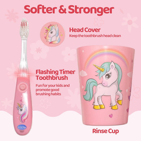 Lily's Home Kids Flashing Timer Toothbrush Kids with Soft Bristles, Rising Cup & Cover - Fun 2-Min Light-Up Brushing for Children - Toddler Toothb...