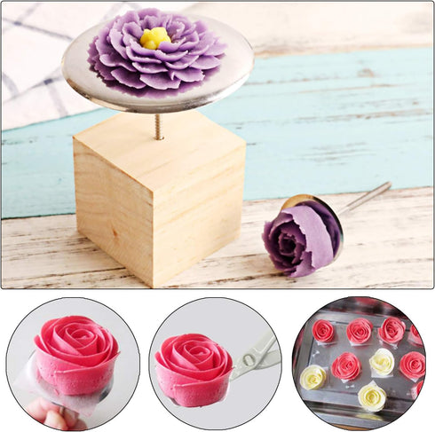 12 PCS Cake Decorating Supplies, Woohome 8 PCS 2 Style Cake Flower Nail, 2 PCS Flower Lifters and 1 PCS Wood Flower Nails Holder, 1 PCS Cake Icing...