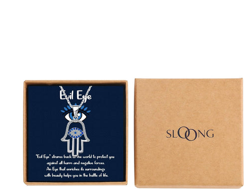 SLOONG Evil Eye Hamsa Hand Necklace 14k Gold Plated Third Eye White Blue Cz Womens Pendant Necklace...