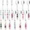 12 Pieces Forks and Spoons with Ceramics Handle, Stainless Steel Utensils Dessert Spoons and Forks Set for 6, Cutlery Set with Flower Pattern, Fla...