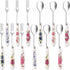 12 Pieces Forks and Spoons with Ceramics Handle, Stainless Steel Utensils Dessert Spoons and Forks Set for 6, Cutlery Set with Flower Pattern, Fla...