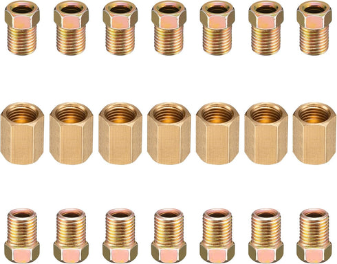 Spurtar 21Pcs 3/16 Brake Line Fittings 3/8 Inch-24 Threads, Brake Line Pressure Fittings for 3/16 Inch Brake Line, Brass Brake Line Fitting Assort...