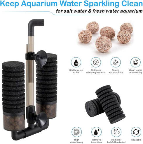 hygger Aquarium Double Sponge Filter, Comes with 2 Spare Sponges (S)...