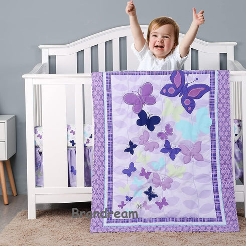 Brandream Purple Fitted Crib Sheets for Girl Enchanting Butterfly Baby Toddler Sheets Cotton Crib Sheet for Standard Crib and Toddler Mattresses...