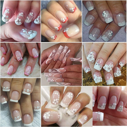30Pcs/Set Glitter White Flower Nail Art Stickers, Small Floral Self Adhesive Nail Decals Nail Supplies White Flowers with Rhinestones Design- 3D N...