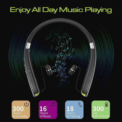Bluetooth Headset, 2024 Upgraded Neckband Bluetooth Headphones with Retractable Earbuds, Noise Cancelling Stereo Earphones with Mic, Foldable Wire...