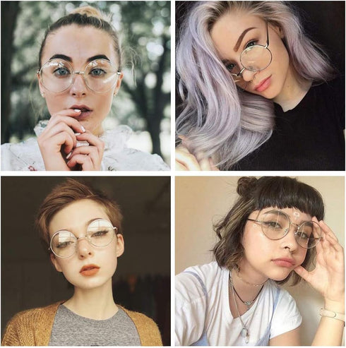 Big 2-Inch Clear Lens Round Glasses Set of 3 Cosplay Metal Frame Fake Circular Glasses Circle Eyeglasses for Adult Women Men...