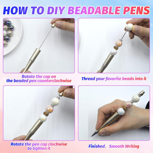 150 Pieces DIY Beadable Pens Kit - 50 plastic Beadable Pens Bulk, Refills & pen bags Included - Beaded Pens Black Ink Ballpoint Cute Pens?Bright?...