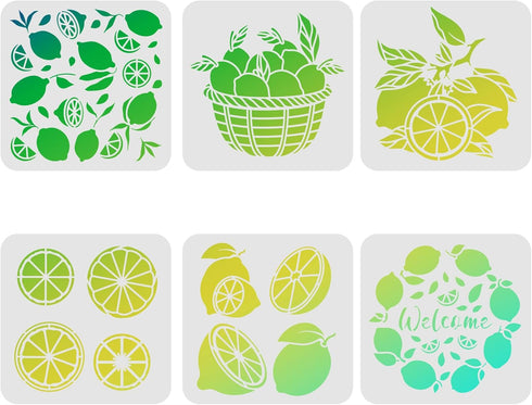 FINGERINSPIRE 6pcs Summer Lemon Stencils, 7.9x7.9 inch Lemon Painting Stencils for Farmhouse, Lemon Manor Welcome Template for Painting on Wood, W...