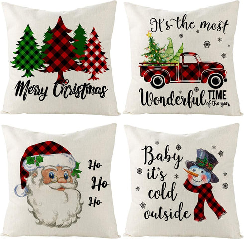 Christmas Pillows Covers 18x18 Set of 4, Christmas Decorations Pillow Case Xmas Winter Holiday Decor Throw Pillow Covers for Sofa Couch Bed Party ...