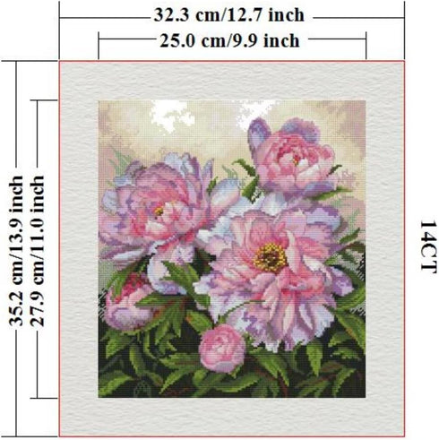 CROSSDECOR Stamped Cross Stitch Kits Full Range of DIY Needlepoint for Adult Beginners Peony Pattern, for Gift and Home Decor 14CT 2 Strands 12.6×...