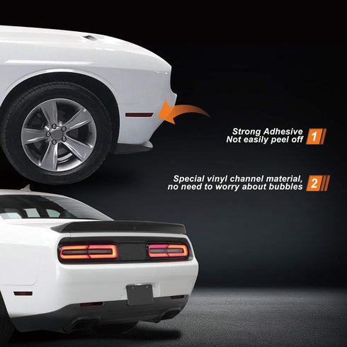 NDRUSH Blackout Side Marker Lights & Reflectors Vinyl Tint Film, Precut Overlay, Sidemarker Wrap Covers Compatible with Dodge Challenger 2015-2021...