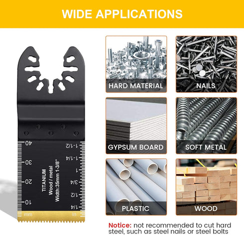 10PCS Titanium Oscillating Saw Blades, Universal Oscillating Multitool Blades Metal Cutting Quick Release for Hard Material Metal Nails Wood Plast...