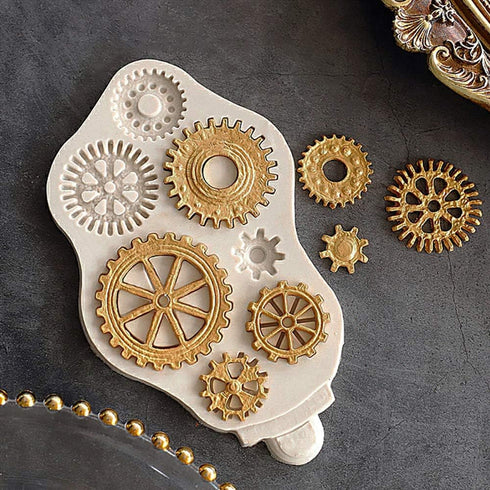 Steampunk Fondant Molds, Silicone Gears Teeth Moulds for Steampunk Travel Themed Cake Decoration, Chocolate Candy Sugarcraft Cupcake Topper, Polym...