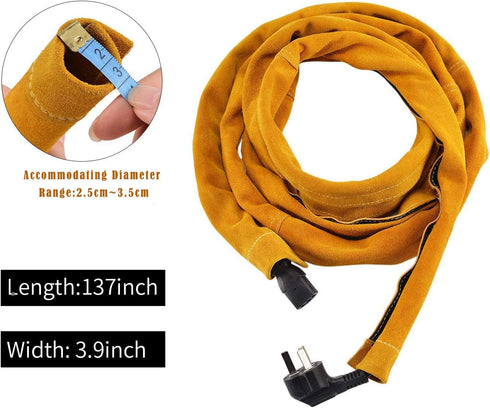 TIG Welding Torch Cable Cover/Sleeves inchzx Flame-Resistant Cowhide Leather Kevlar Stitched,MIG/Plasma Cable Sleeves Tig Cover,137 Inch (Yellow)...