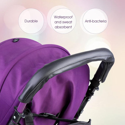 Baby Stroller Handle Cover, Leather Pram Foam Armrest Covers Universal Bumper Pushchair Handlebar Sleeve Removable Grip Bar Replacement Accessorie...