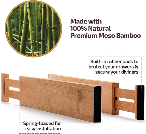 Large Kitchen Drawer Organizer - Expandable Bamboo Drawer Dividers (17" - 21.5") - Adjustable Separators for Kitchen, Clothes, Dresser, Bedroom, B...