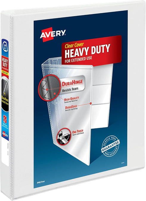 Avery Heavy-Duty View 3 Ring Binder, 1" One Touch Slant Rings, Holds 8.5" x 11" Paper, 1 White Binder (05304)...