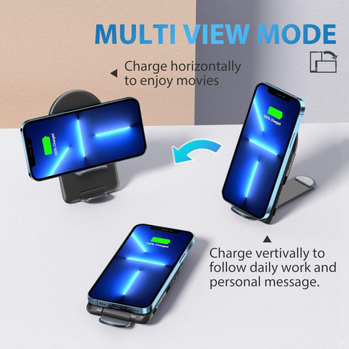 Wireless Charger 2 Pack, 15W Fast Wireless Charging Stand Foldable Phone Charger for iPhone 14 13 Pro Max 12 11 8 Plus XR XS Mini, Samsung 21 Ultr...