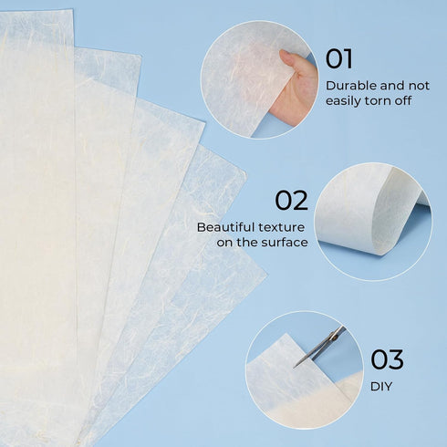 Rice Paper,HHZZMIAO 50 Sheets A4 Rice Paper Sheets, Mulberry Paper,Natural Fiber Rice Paper for decoupage,8.3x11.7in Natural Decoupage Tissue Pape...