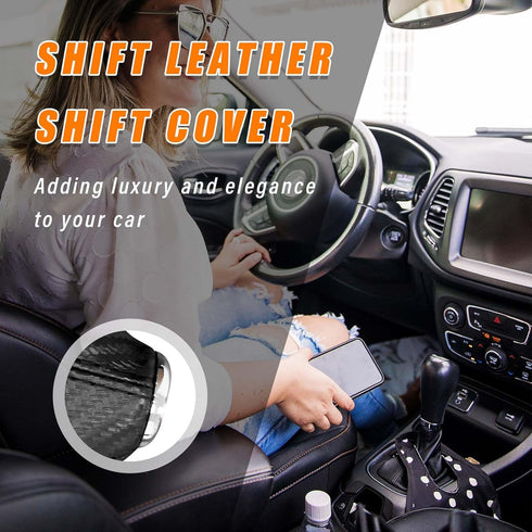 Car Shift Knob Shifter Boot Dust Cover, PU Leather Shift Sleeve Gear Gaiter Cover, Universal Gear Shift Cover for Most Manual/Automatic Car (Carbo...