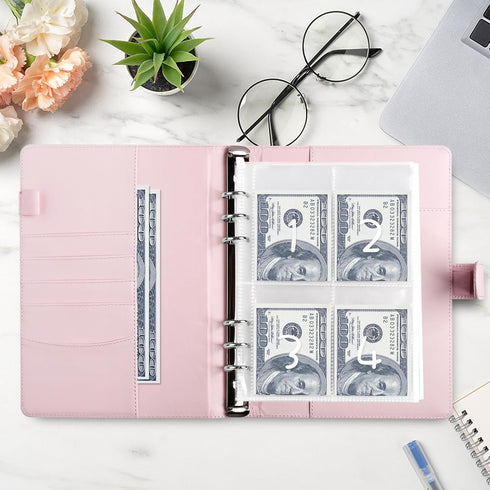 Money Saver Budget Binder Book with Pouches, 100 Envelope Challenge Binder with Numbers, A5 Money Budget Envelopes for Cash Saving $5,050 Pink...