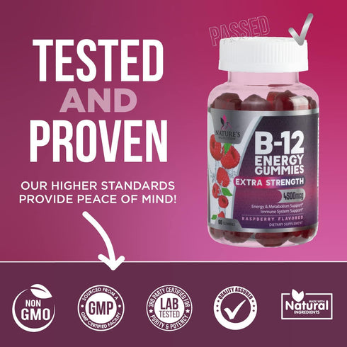 Vitamin B12 Energy Gummies - Extra Strength 4500 mcg Energy Chews for Metabolism & Nervous System Health Support, B-12 Gummy Chewable Supplement f...