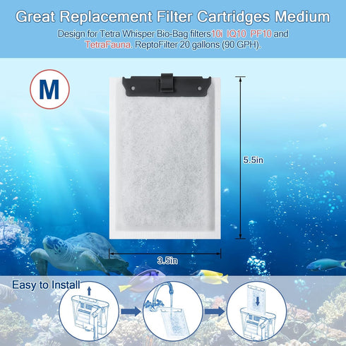10 Pack Aquarium Filter Cartridge for Tetra Whisper Bio-Bag Power Filters, Medium Replacement Filter Cartridges for Tetra ReptoFilter...