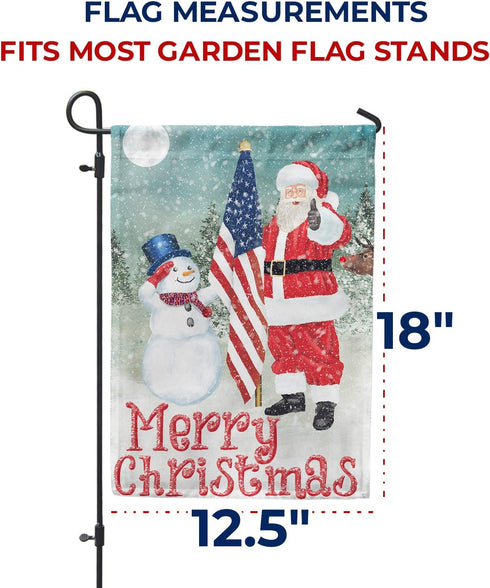 Double Sided Garden Flag - Merry Christmas USA - 12.5" x 18", Patriotic Snowman and Santa Christmas Holiday Decor, Outdoor Winter Decorative Seaso...