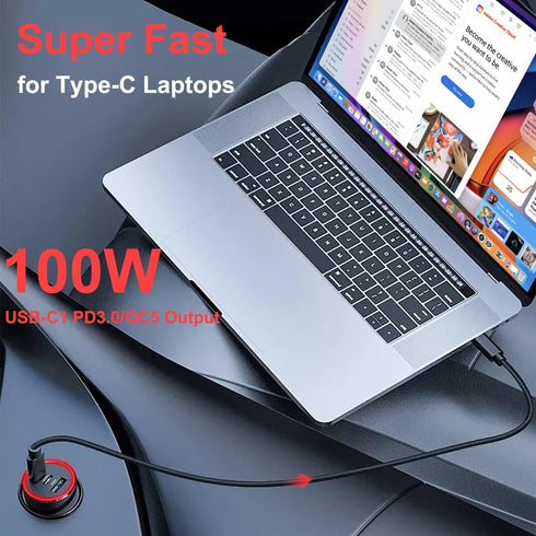 120W USB C MacBook Car Charger, 3-Port PD 100W PPS 45W QC5 Super Fast Charger Adapter for iPhone 15 15 Plus 15 Pro 15 Pro Max, iPad, MacBook,Samsu...