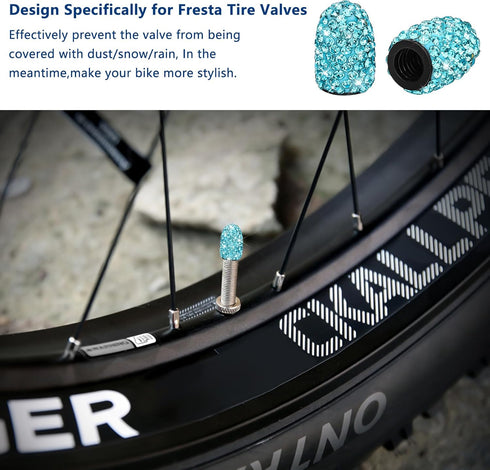 SAVORI Presta Valve Caps, (for road bikes only) 2 Pack Handmade Bling Rhinestone Tire Valve Stem Caps, French Bicycle Air Tire Caps (Sky Blue)...