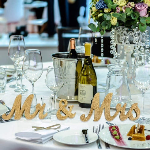 Mrs & Mr Letters Decorative Signs - Sweetheart Table Wedding Decoration, Photo Props, Banner (Gold Glitter)...