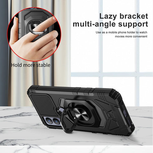 TJS Compatible for Cricket Magic 5G Case, AT&T Propel 5G Case, with Tempered Glass Screen Protector, Metal Ring Magnetic Support Kickstand Heavy D...